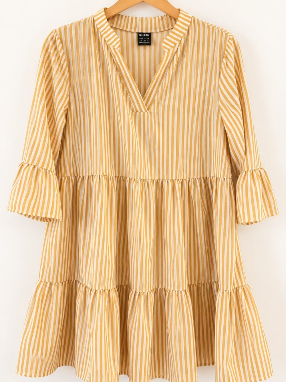 SHEIN Beige & White Striped Tiered Dress | Medium | $6